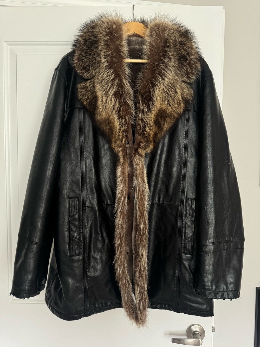 Vintage Raccoon Fur Leather Coat